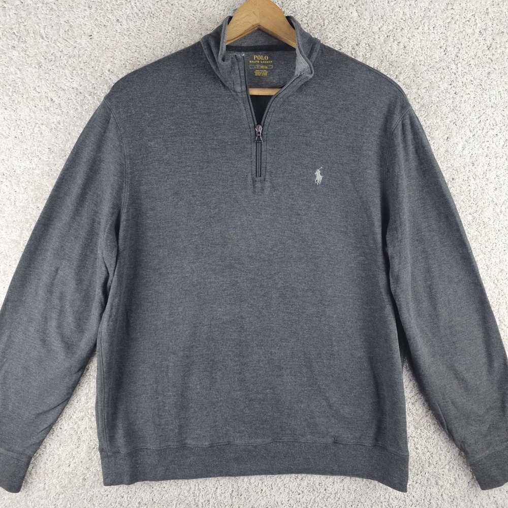 Polo Ralph Lauren Gray 1/4 Zip Mock Neck Soft Knit Pullover Lightweight Sz Large